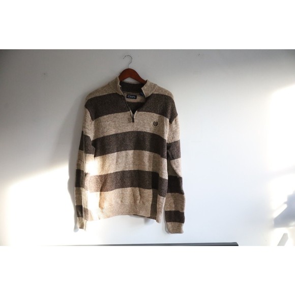 Chaps Other - Chaps 1/4 Zip Pullover Sweater Men's XL Brown/Tan Striped Cotton Mock Neck Heavy